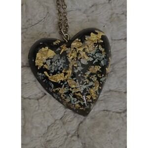 Lovely Vintage HEART SHAPE FLOATING OPAL with GOLD FLAKES Necklace & Earrings